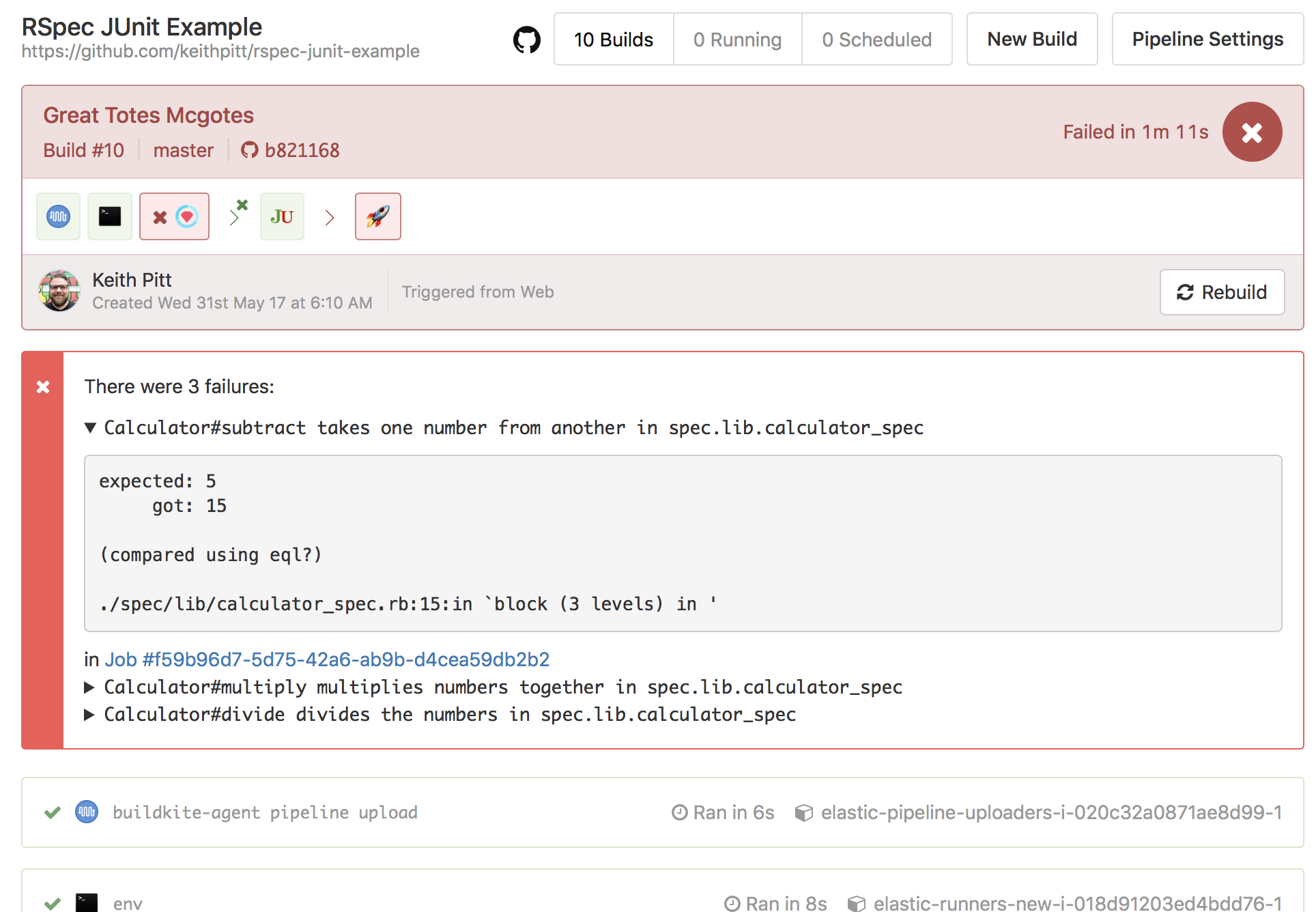 Screenshot of annotations with test reports